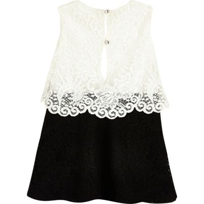 Mini girls black and white lace dress